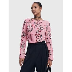 Desigual Womens M Pink Floral Modern Lightweight Designer Blouse NEW